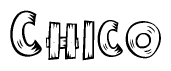 The clipart image shows the name Chico stylized to look as if it has been constructed out of wooden planks or logs. Each letter is designed to resemble pieces of wood.