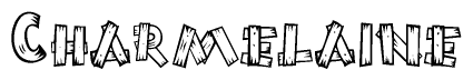 The clipart image shows the name Charmelaine stylized to look like it is constructed out of separate wooden planks or boards, with each letter having wood grain and plank-like details.