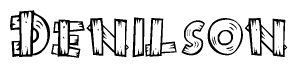 The clipart image shows the name Denilson stylized to look like it is constructed out of separate wooden planks or boards, with each letter having wood grain and plank-like details.