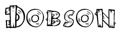 The clipart image shows the name Dobson stylized to look like it is constructed out of separate wooden planks or boards, with each letter having wood grain and plank-like details.