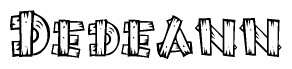 The clipart image shows the name Dedeann stylized to look like it is constructed out of separate wooden planks or boards, with each letter having wood grain and plank-like details.