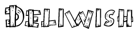 The clipart image shows the name Deliwish stylized to look as if it has been constructed out of wooden planks or logs. Each letter is designed to resemble pieces of wood.