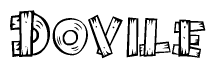 The image contains the name Dovile written in a decorative, stylized font with a hand-drawn appearance. The lines are made up of what appears to be planks of wood, which are nailed together