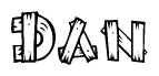 The image contains the name Dan written in a decorative, stylized font with a hand-drawn appearance. The lines are made up of what appears to be planks of wood, which are nailed together