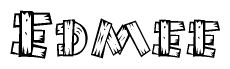 The image contains the name Edmee written in a decorative, stylized font with a hand-drawn appearance. The lines are made up of what appears to be planks of wood, which are nailed together
