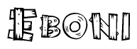 The clipart image shows the name Eboni stylized to look like it is constructed out of separate wooden planks or boards, with each letter having wood grain and plank-like details.