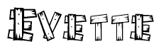 The clipart image shows the name Evette stylized to look as if it has been constructed out of wooden planks or logs. Each letter is designed to resemble pieces of wood.
