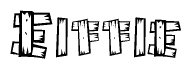 The clipart image shows the name Eiffie stylized to look like it is constructed out of separate wooden planks or boards, with each letter having wood grain and plank-like details.