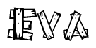 The clipart image shows the name Eva stylized to look like it is constructed out of separate wooden planks or boards, with each letter having wood grain and plank-like details.