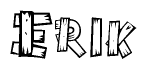 The image contains the name Erik written in a decorative, stylized font with a hand-drawn appearance. The lines are made up of what appears to be planks of wood, which are nailed together