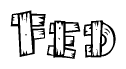 The clipart image shows the name Fed stylized to look as if it has been constructed out of wooden planks or logs. Each letter is designed to resemble pieces of wood.