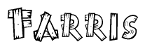 The image contains the name Farris written in a decorative, stylized font with a hand-drawn appearance. The lines are made up of what appears to be planks of wood, which are nailed together