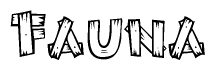 The image contains the name Fauna written in a decorative, stylized font with a hand-drawn appearance. The lines are made up of what appears to be planks of wood, which are nailed together