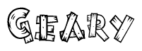 The image contains the name Geary written in a decorative, stylized font with a hand-drawn appearance. The lines are made up of what appears to be planks of wood, which are nailed together