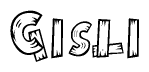 The clipart image shows the name Gisli stylized to look as if it has been constructed out of wooden planks or logs. Each letter is designed to resemble pieces of wood.