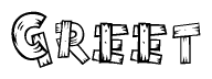 The image contains the name Greet written in a decorative, stylized font with a hand-drawn appearance. The lines are made up of what appears to be planks of wood, which are nailed together