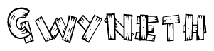 The clipart image shows the name Gwyneth stylized to look like it is constructed out of separate wooden planks or boards, with each letter having wood grain and plank-like details.