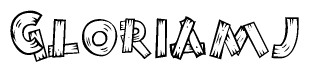 The clipart image shows the name Gloriamj stylized to look as if it has been constructed out of wooden planks or logs. Each letter is designed to resemble pieces of wood.