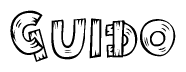 The image contains the name Guido written in a decorative, stylized font with a hand-drawn appearance. The lines are made up of what appears to be planks of wood, which are nailed together