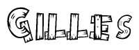 The clipart image shows the name Gilles stylized to look as if it has been constructed out of wooden planks or logs. Each letter is designed to resemble pieces of wood.