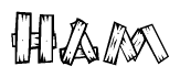 The clipart image shows the name Ham stylized to look like it is constructed out of separate wooden planks or boards, with each letter having wood grain and plank-like details.