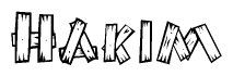 The clipart image shows the name Hakim stylized to look like it is constructed out of separate wooden planks or boards, with each letter having wood grain and plank-like details.