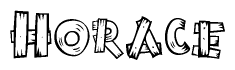The image contains the name Horace written in a decorative, stylized font with a hand-drawn appearance. The lines are made up of what appears to be planks of wood, which are nailed together