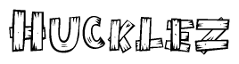 The image contains the name Hucklez written in a decorative, stylized font with a hand-drawn appearance. The lines are made up of what appears to be planks of wood, which are nailed together