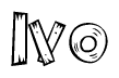 The image contains the name Ivo written in a decorative, stylized font with a hand-drawn appearance. The lines are made up of what appears to be planks of wood, which are nailed together