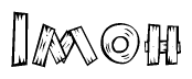 The image contains the name Imoh written in a decorative, stylized font with a hand-drawn appearance. The lines are made up of what appears to be planks of wood, which are nailed together
