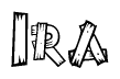 The clipart image shows the name Ira stylized to look as if it has been constructed out of wooden planks or logs. Each letter is designed to resemble pieces of wood.