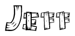 The clipart image shows the name Jeff stylized to look like it is constructed out of separate wooden planks or boards, with each letter having wood grain and plank-like details.