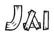 The image contains the name Jai written in a decorative, stylized font with a hand-drawn appearance. The lines are made up of what appears to be planks of wood, which are nailed together