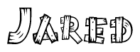 The clipart image shows the name Jared stylized to look like it is constructed out of separate wooden planks or boards, with each letter having wood grain and plank-like details.