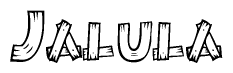 The image contains the name Jalula written in a decorative, stylized font with a hand-drawn appearance. The lines are made up of what appears to be planks of wood, which are nailed together