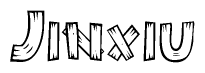 The clipart image shows the name Jinxiu stylized to look as if it has been constructed out of wooden planks or logs. Each letter is designed to resemble pieces of wood.