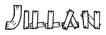 The image contains the name Jillan written in a decorative, stylized font with a hand-drawn appearance. The lines are made up of what appears to be planks of wood, which are nailed together