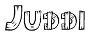 The clipart image shows the name Juddi stylized to look like it is constructed out of separate wooden planks or boards, with each letter having wood grain and plank-like details.