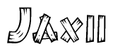 The clipart image shows the name Jaxii stylized to look as if it has been constructed out of wooden planks or logs. Each letter is designed to resemble pieces of wood.