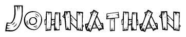 The image contains the name Johnathan written in a decorative, stylized font with a hand-drawn appearance. The lines are made up of what appears to be planks of wood, which are nailed together