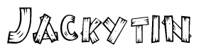 The image contains the name Jackytin written in a decorative, stylized font with a hand-drawn appearance. The lines are made up of what appears to be planks of wood, which are nailed together