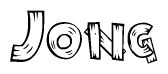 The image contains the name Jong written in a decorative, stylized font with a hand-drawn appearance. The lines are made up of what appears to be planks of wood, which are nailed together