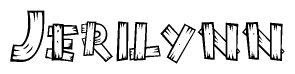 The clipart image shows the name Jerilynn stylized to look as if it has been constructed out of wooden planks or logs. Each letter is designed to resemble pieces of wood.
