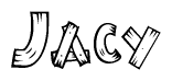 The clipart image shows the name Jacy stylized to look as if it has been constructed out of wooden planks or logs. Each letter is designed to resemble pieces of wood.