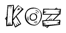 The image contains the name Koz written in a decorative, stylized font with a hand-drawn appearance. The lines are made up of what appears to be planks of wood, which are nailed together