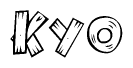 The clipart image shows the name Kyo stylized to look as if it has been constructed out of wooden planks or logs. Each letter is designed to resemble pieces of wood.