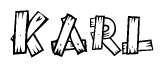 The image contains the name Karl written in a decorative, stylized font with a hand-drawn appearance. The lines are made up of what appears to be planks of wood, which are nailed together