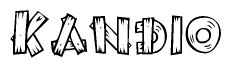 The image contains the name Kandio written in a decorative, stylized font with a hand-drawn appearance. The lines are made up of what appears to be planks of wood, which are nailed together