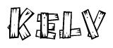The image contains the name Kelv written in a decorative, stylized font with a hand-drawn appearance. The lines are made up of what appears to be planks of wood, which are nailed together