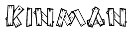 The clipart image shows the name Kinman stylized to look as if it has been constructed out of wooden planks or logs. Each letter is designed to resemble pieces of wood.